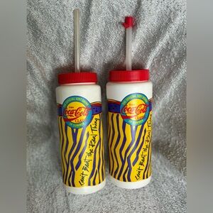 Vintage Coca Cola Water Bottle w/Straw and Lid Can't Beat The Real Thing‎ (2)